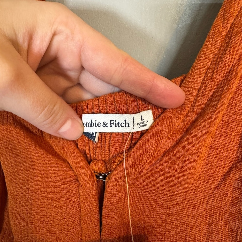 Abercrombie & Fitch NWT Women’s Rust Orange V-Neck Tie-Shoulder Maxi Dress - Picture 5 of 8